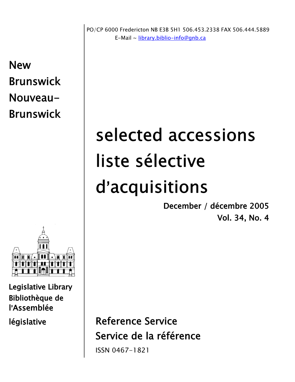 Selected Accessions / Liste Sélective D'acquisitions