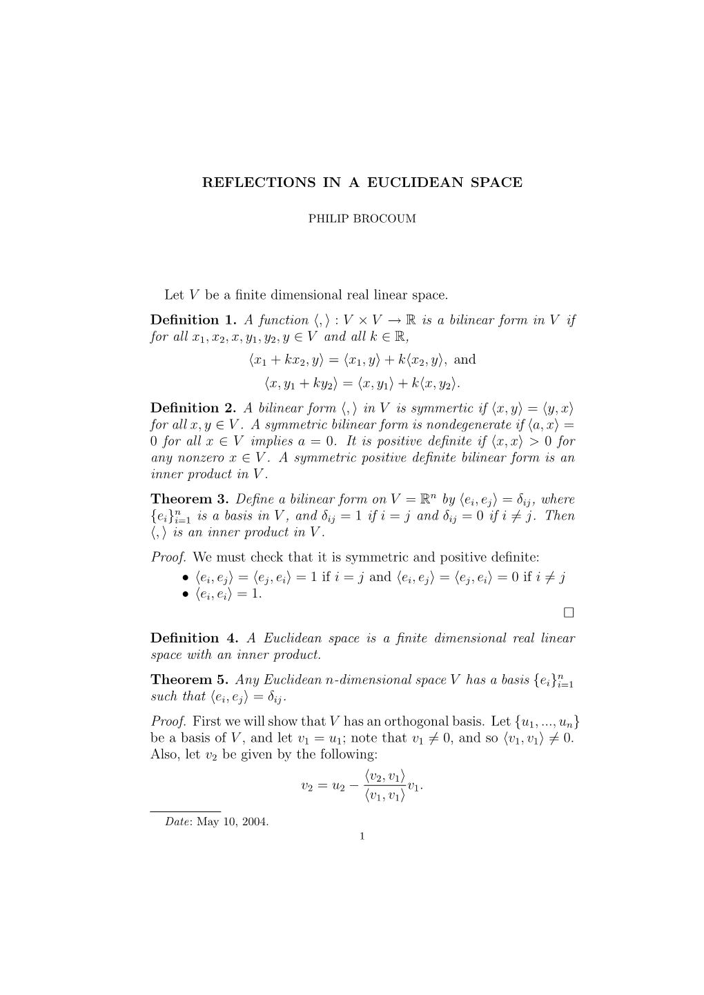 Reflections in a Euclidean Space