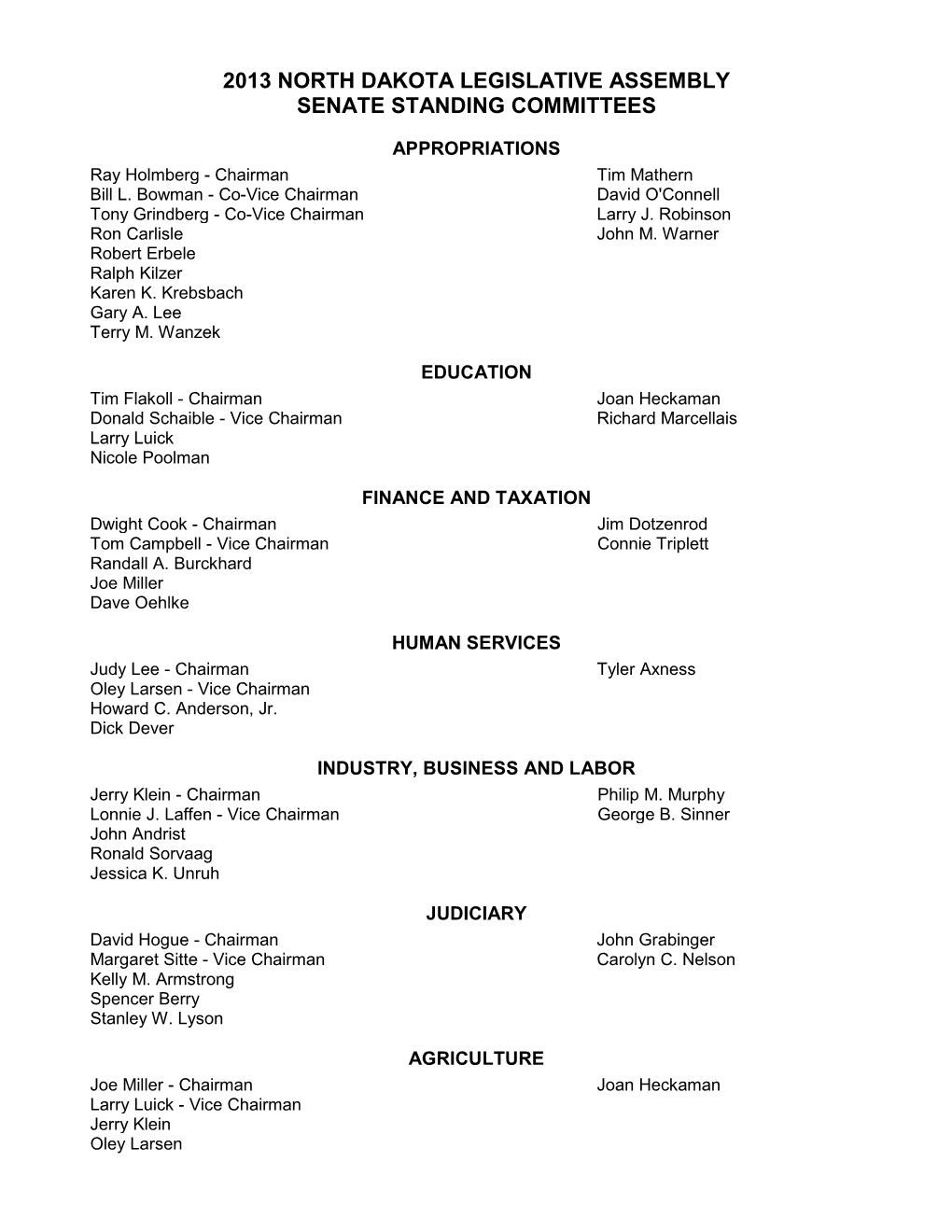 Senate Standing Committees