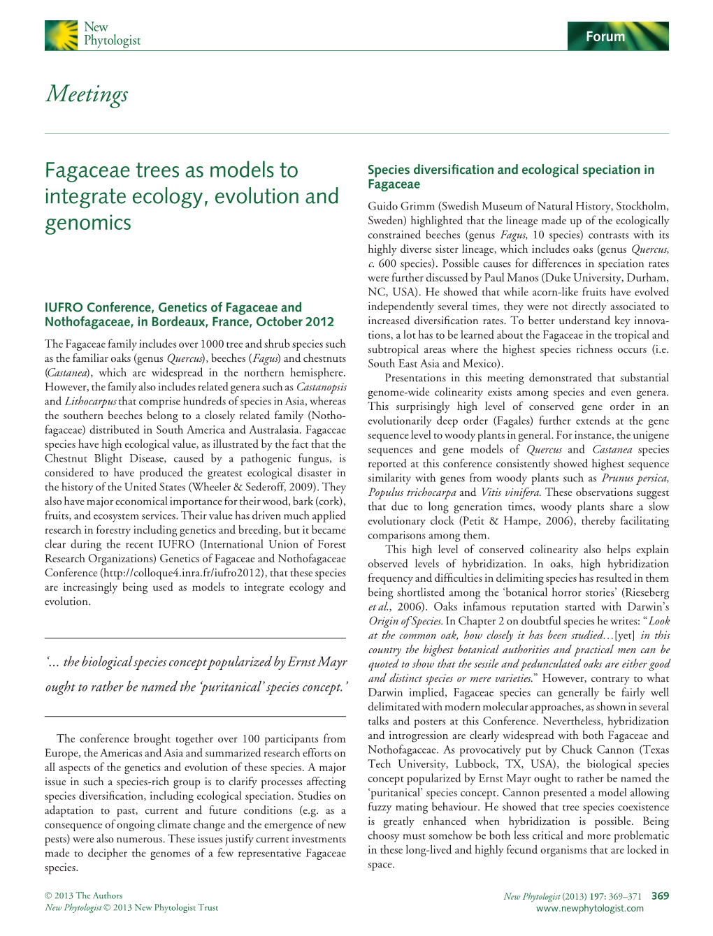 Fagaceae Trees As Models to Integrate Ecology, Evolution and Genomics