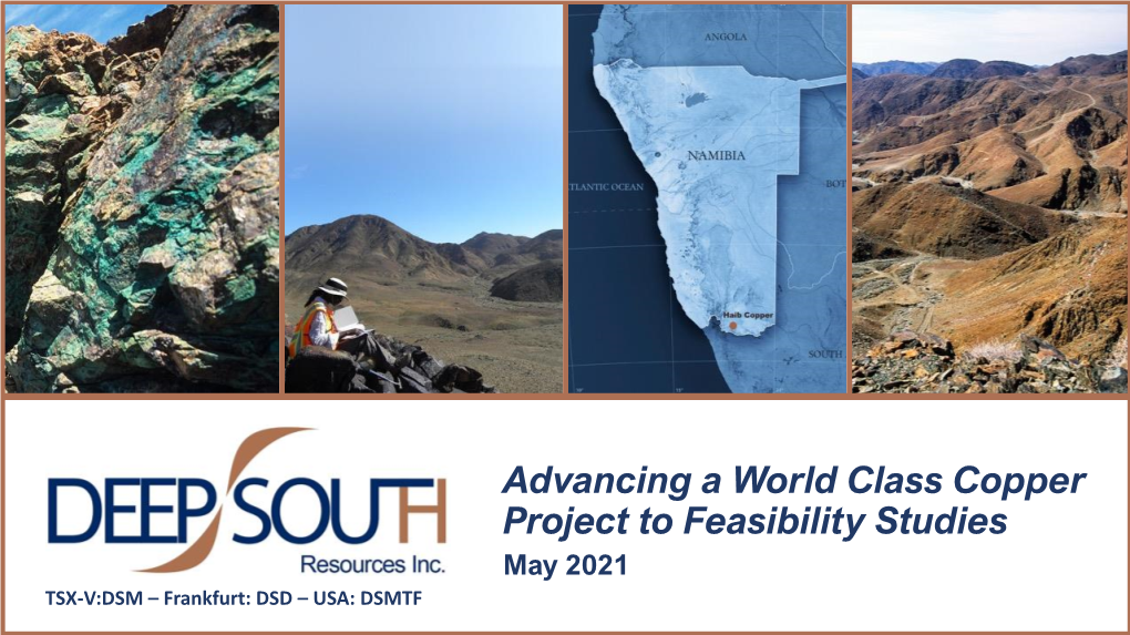 Advancing a World Class Copper Project to Feasibility Studies May 2021 TSX-V:DSM – Frankfurt: DSD – USA: DSMTF Disclaimer