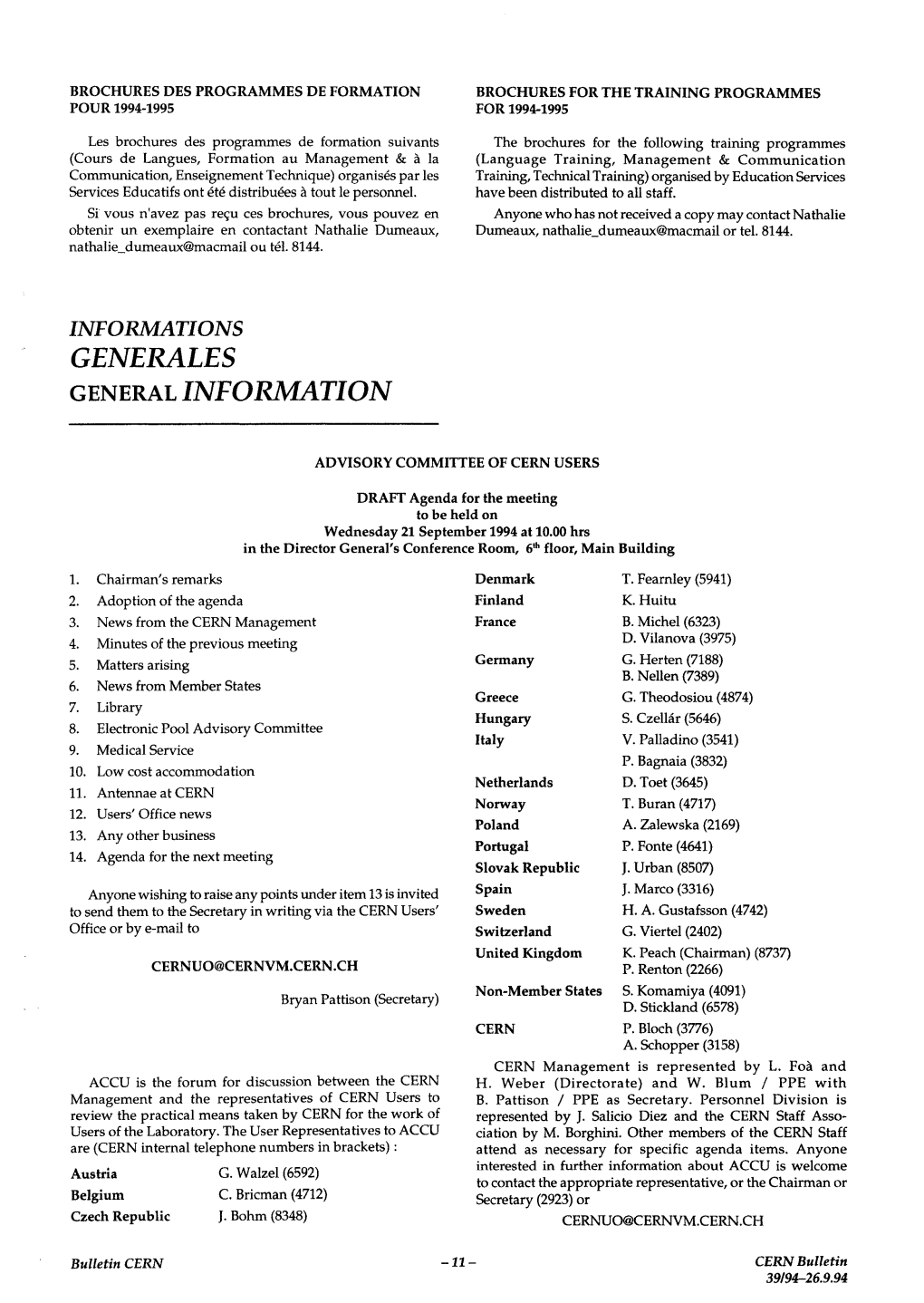 Brochures Des Programmes De Formation Pour 1994-1995