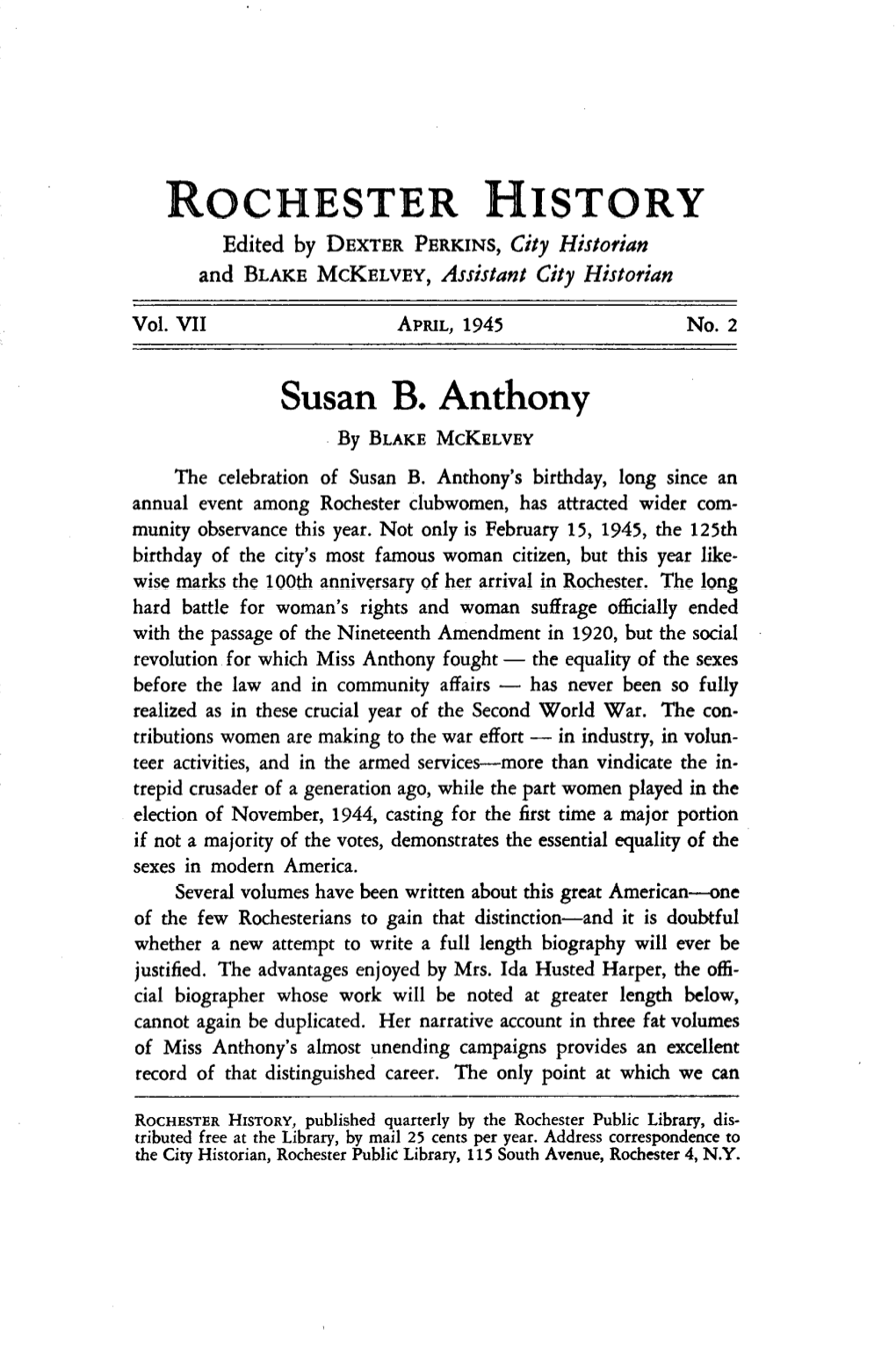 Susan B. Anthony by BLAKE MCKELVEY the Celebration of Susan B