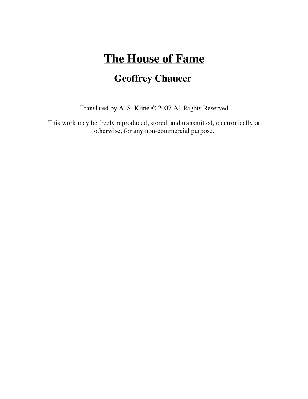 The House of Fame Geoffrey Chaucer
