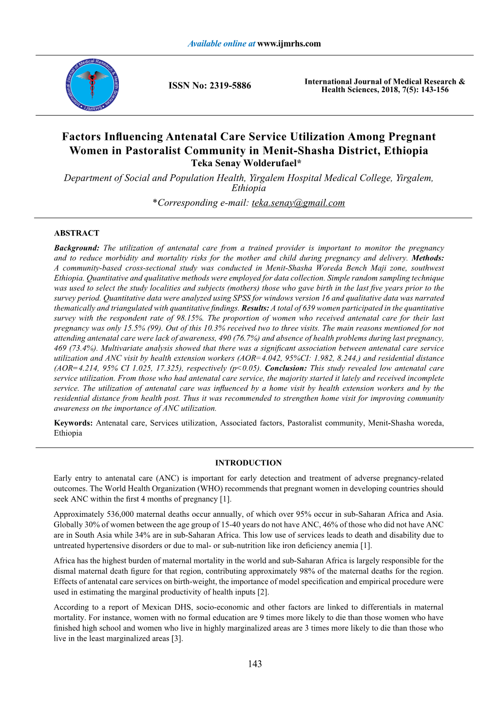 Factors Influencing Antenatal Care Service Utilization Among Pregnant