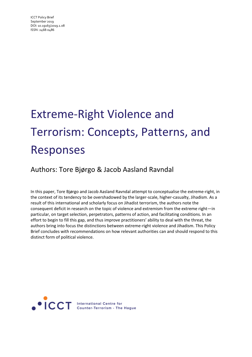 Extreme-Right Violence and Terrorism: Concepts, Patterns, and Responses