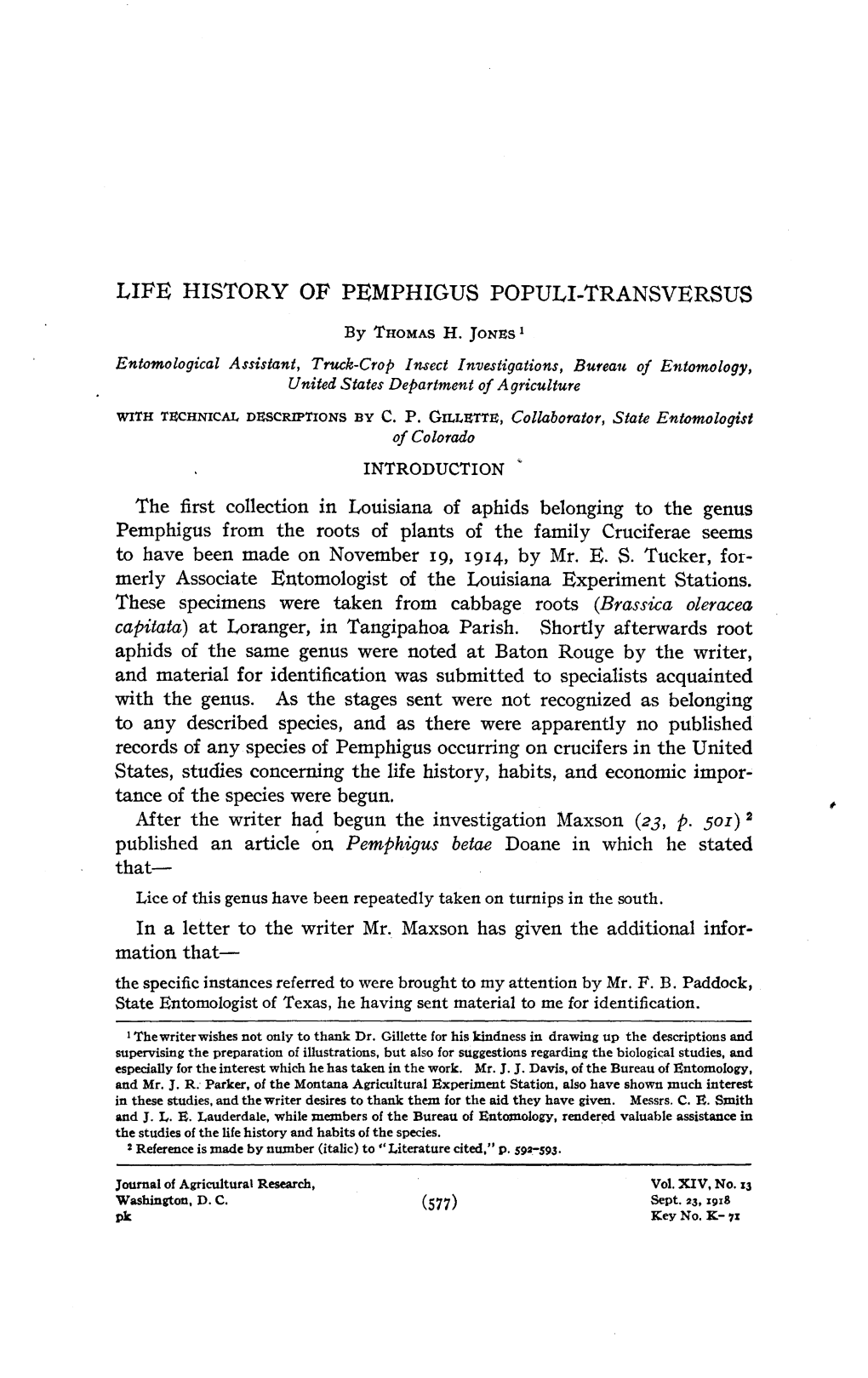 Life History of Pemphigus Populi-Transversus