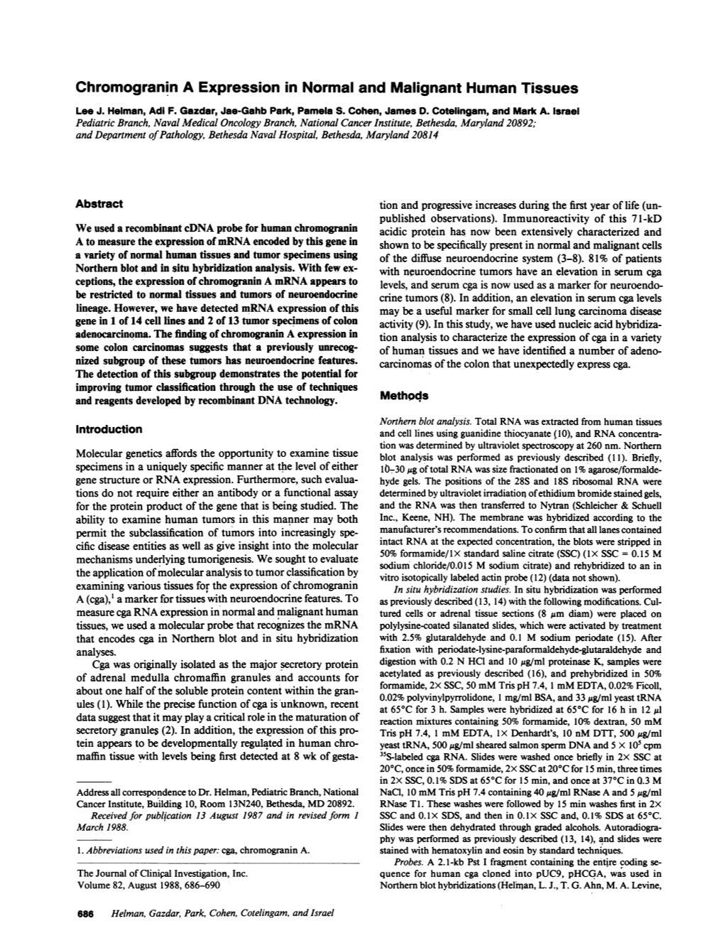 Chromogranin a Expression in Normal and Malignant Human Tissues Lee J