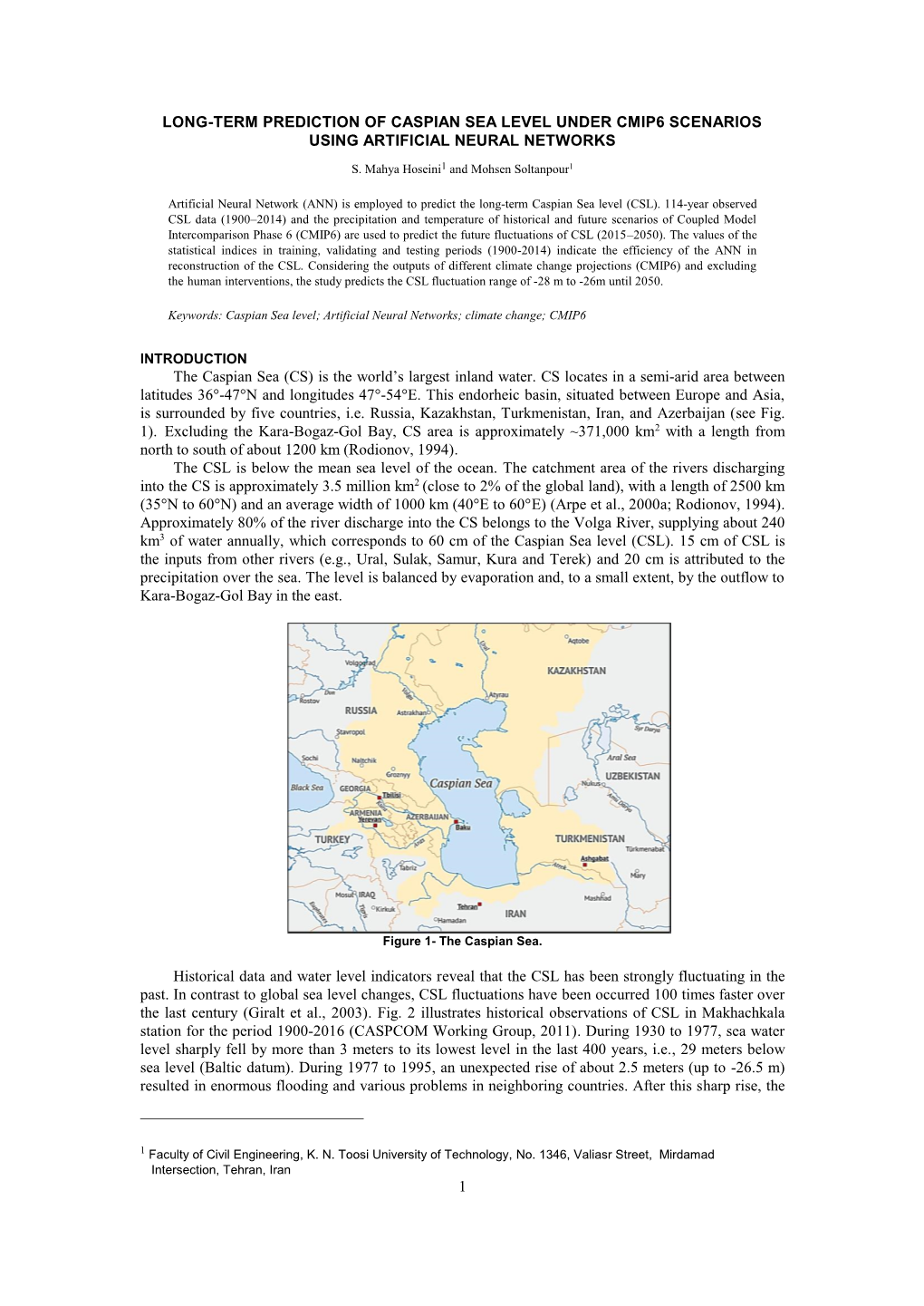 1 Long-Term Prediction of Caspian Sea Level Under