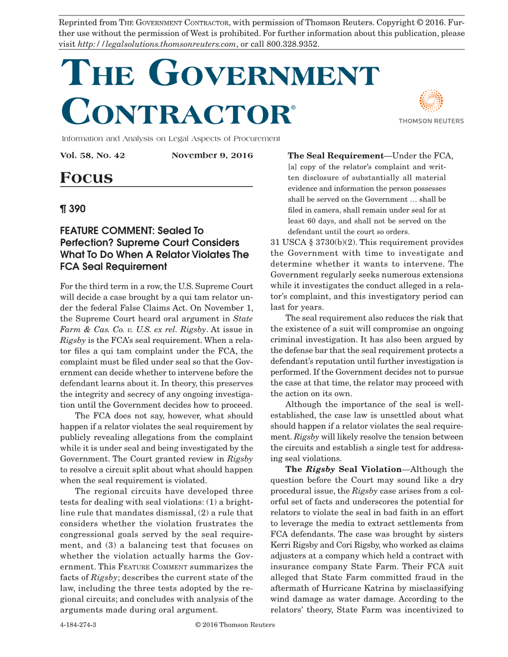 The Government Contractor® Information and Analysis on Legal Aspects of Procurement