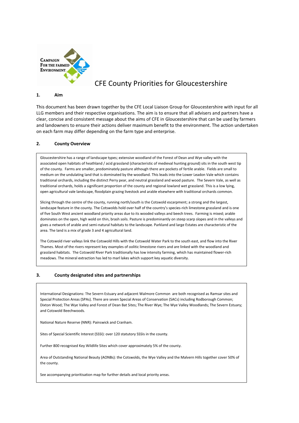 CFE County Priorities for Gloucestershire