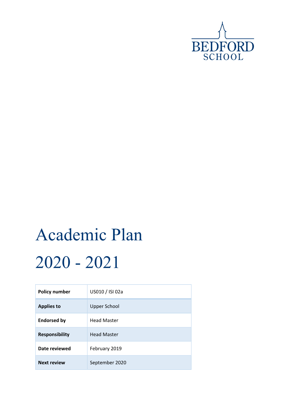 Academic Plan 2020 - 2021