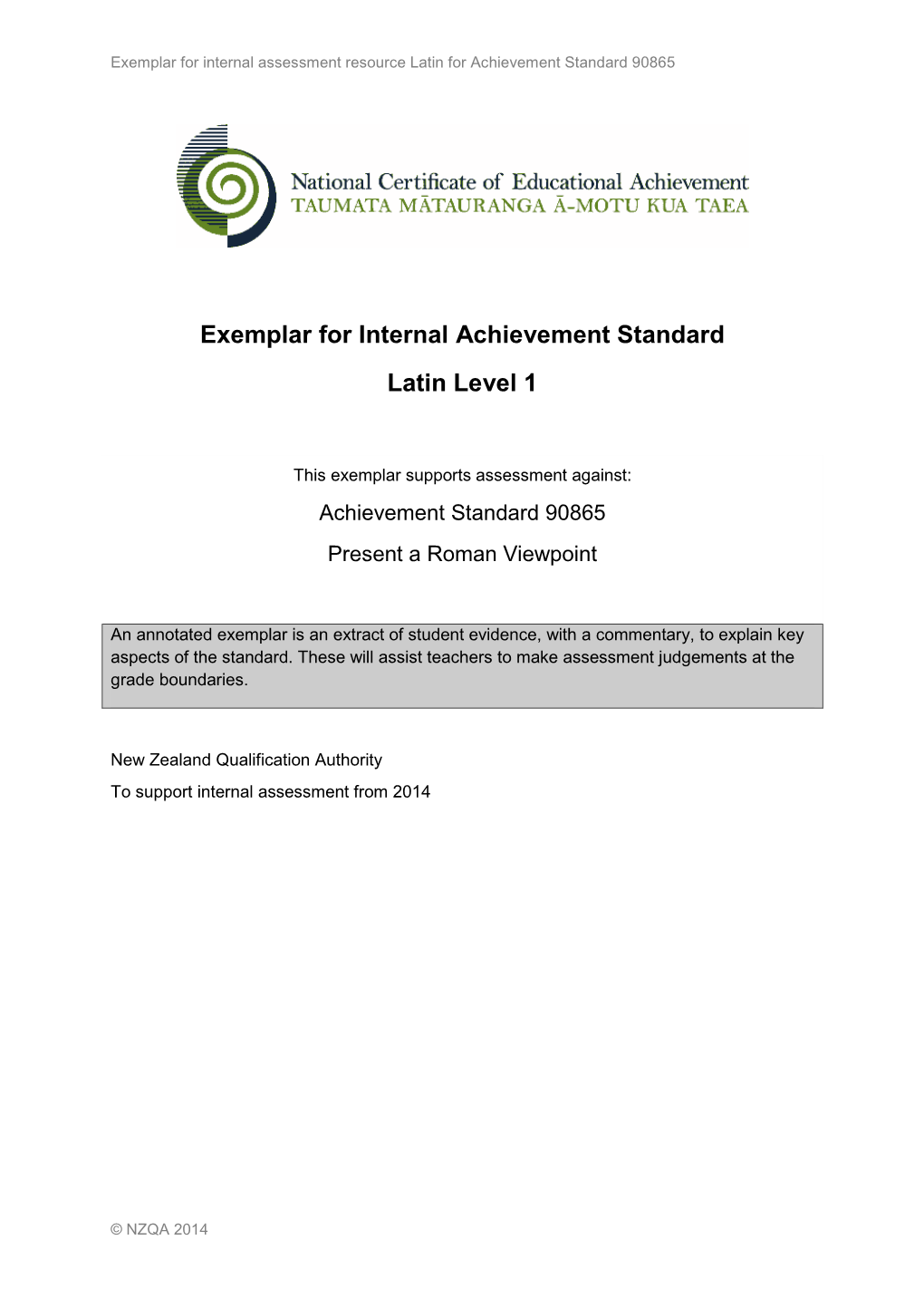 Internal Assessment Resource Latin for Achievement Standard 90865