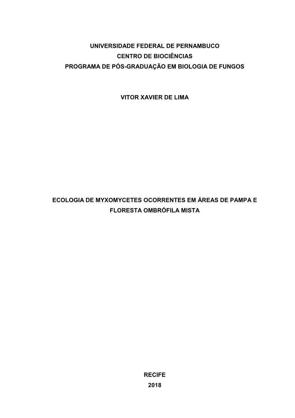 Universidade Federal De Pernambuco Centro De Biociências Programa De Pós-Graduação Em Biologia De Fungos