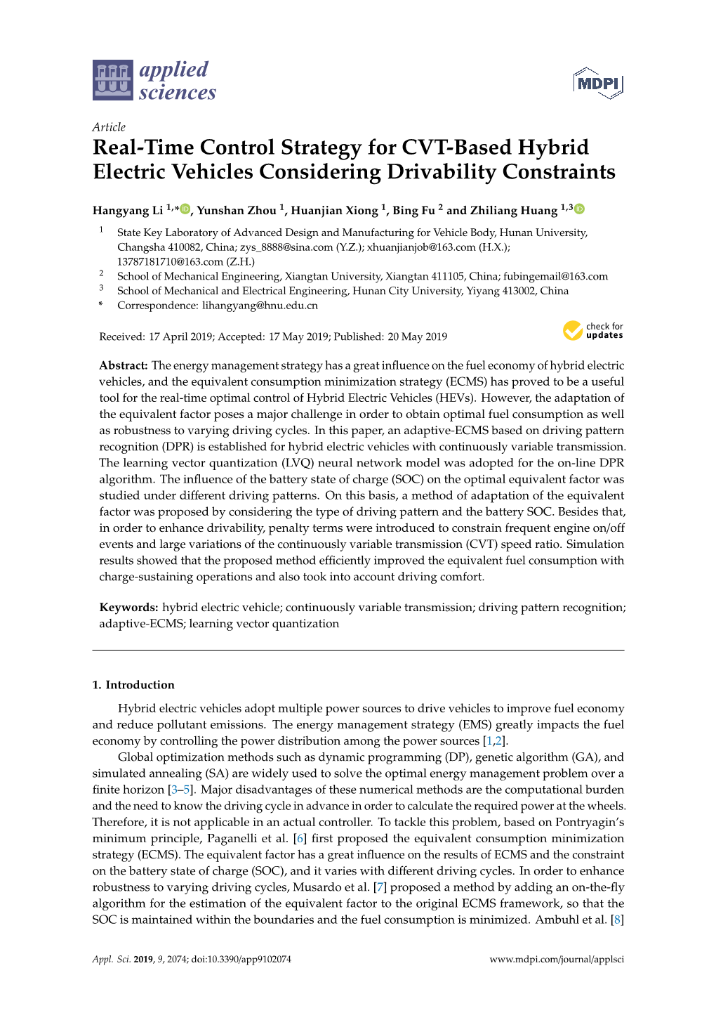 Real-Time Control Strategy for CVT-Based Hybrid Electric Vehicles Considering Drivability Constraints