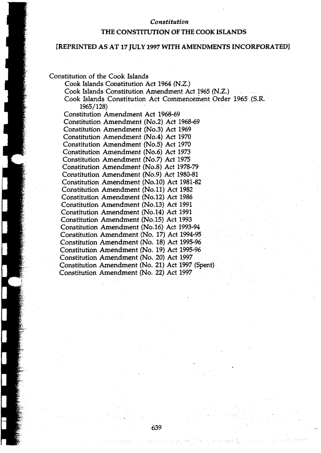 Constitution of the Cook Islands with Amendments Incorporated As at 17