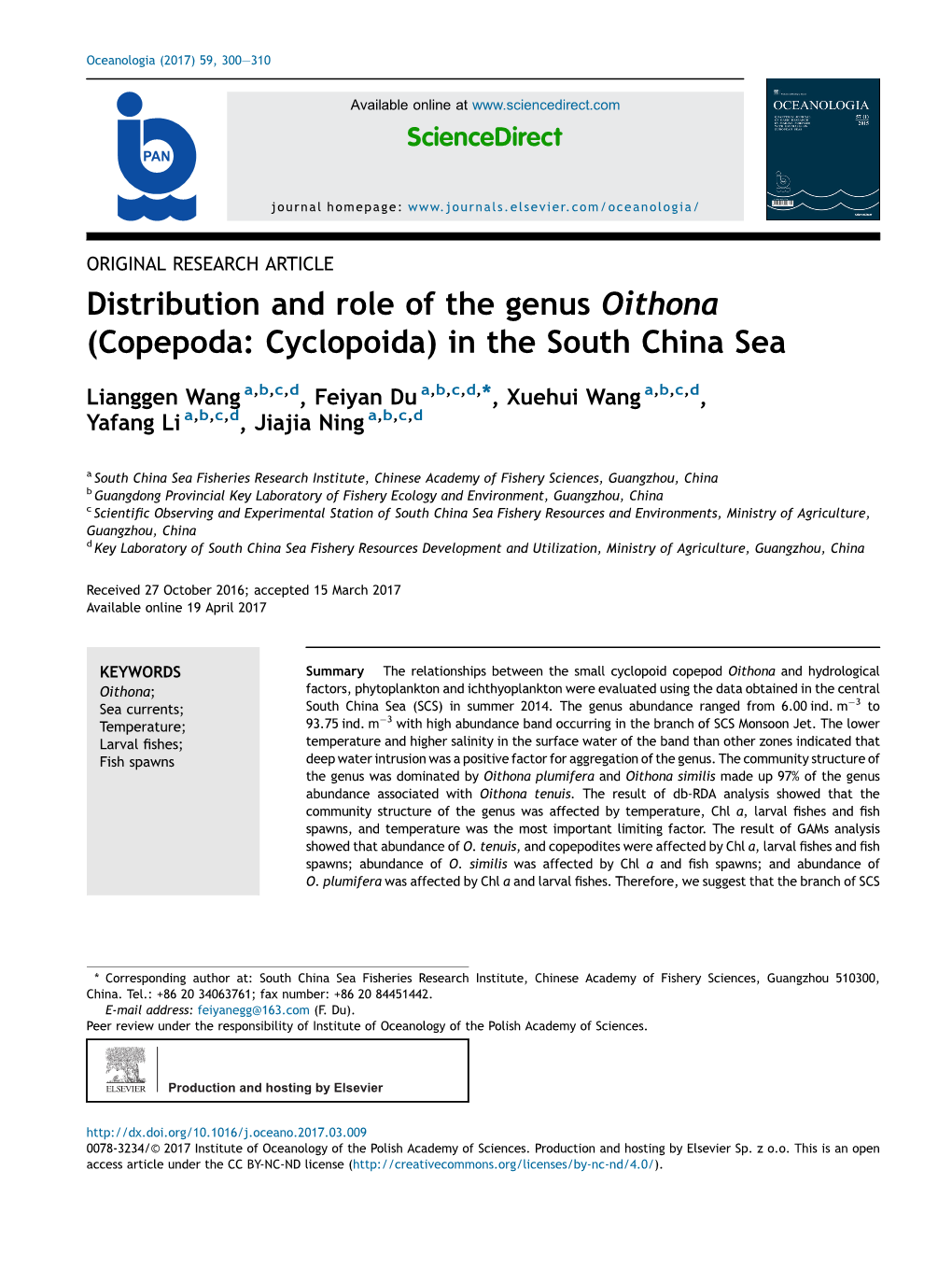 Distribution and Role of the Genus Oithona (Copepoda: Cyclopoida) In