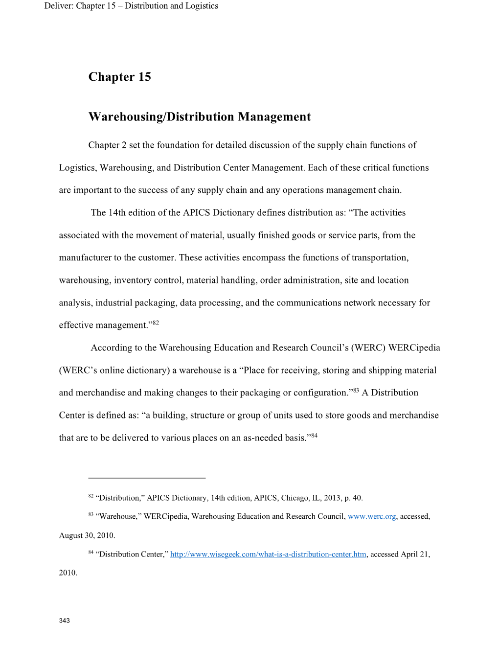 Chapter 15 Warehousing/Distribution Management