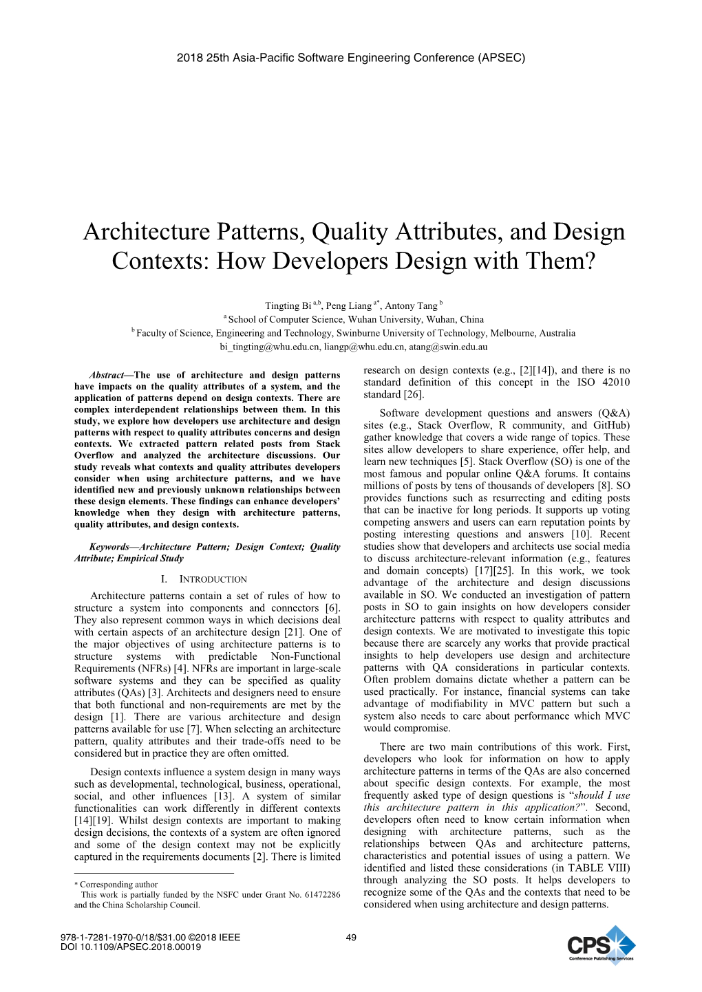 Architecture Patterns, Quality Attributes, and Design Contexts: How Developers Design with Them?