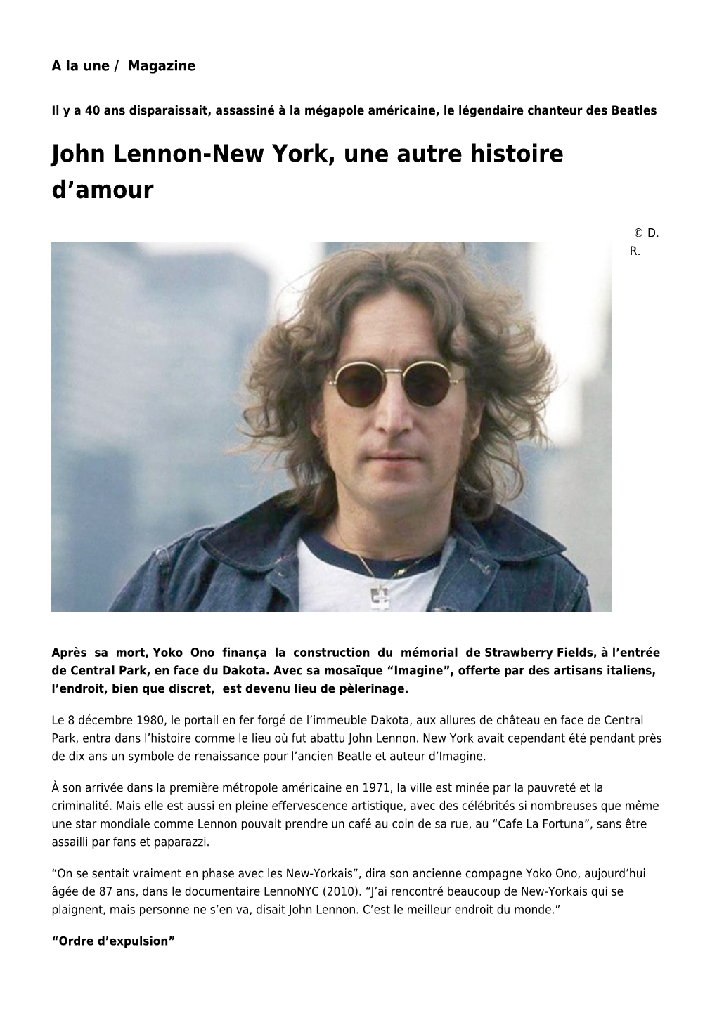 John Lennon-New York, Une Autre Histoire D'amour