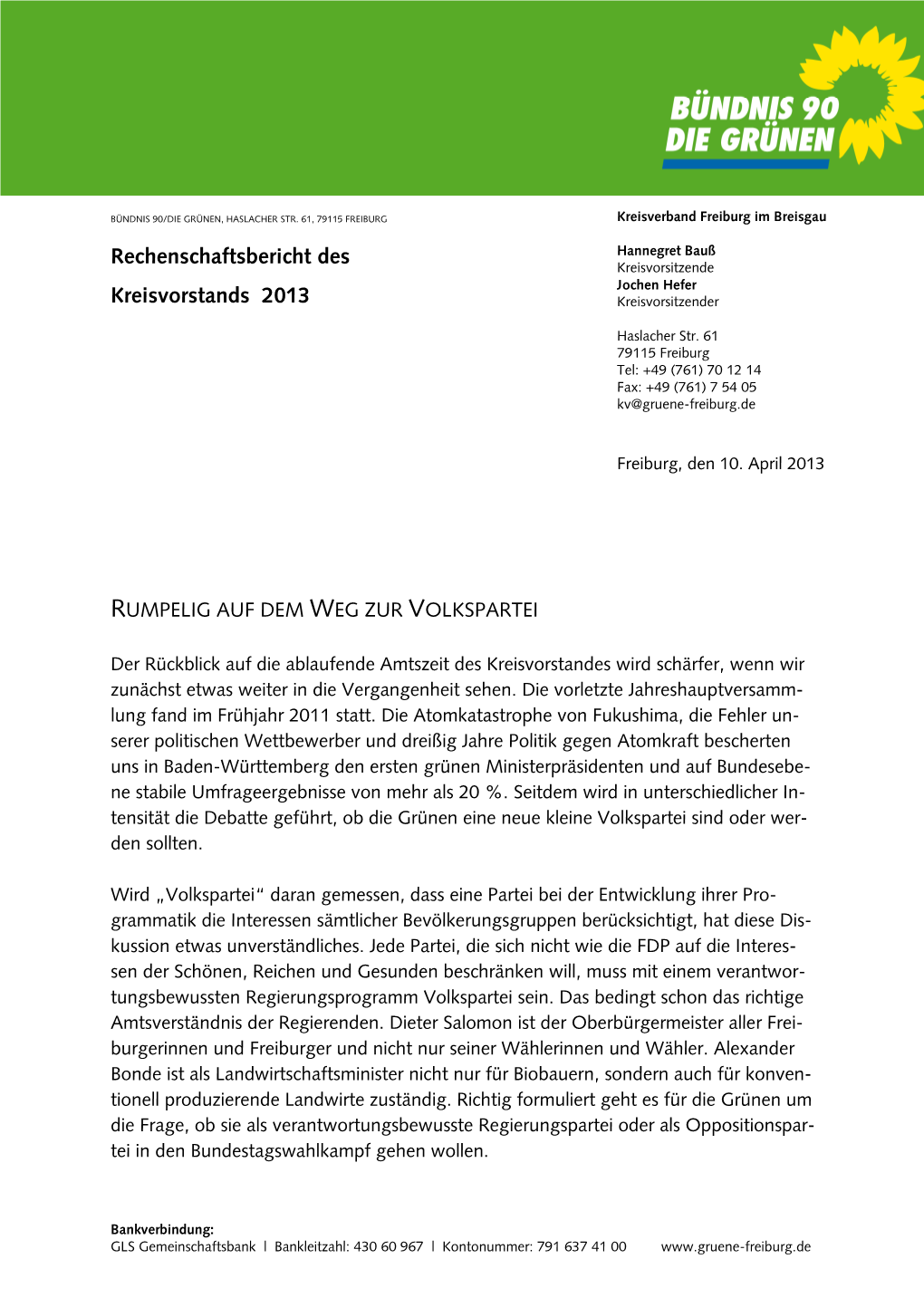 Rechenschaftsbericht Des Kreisvorstands 2013