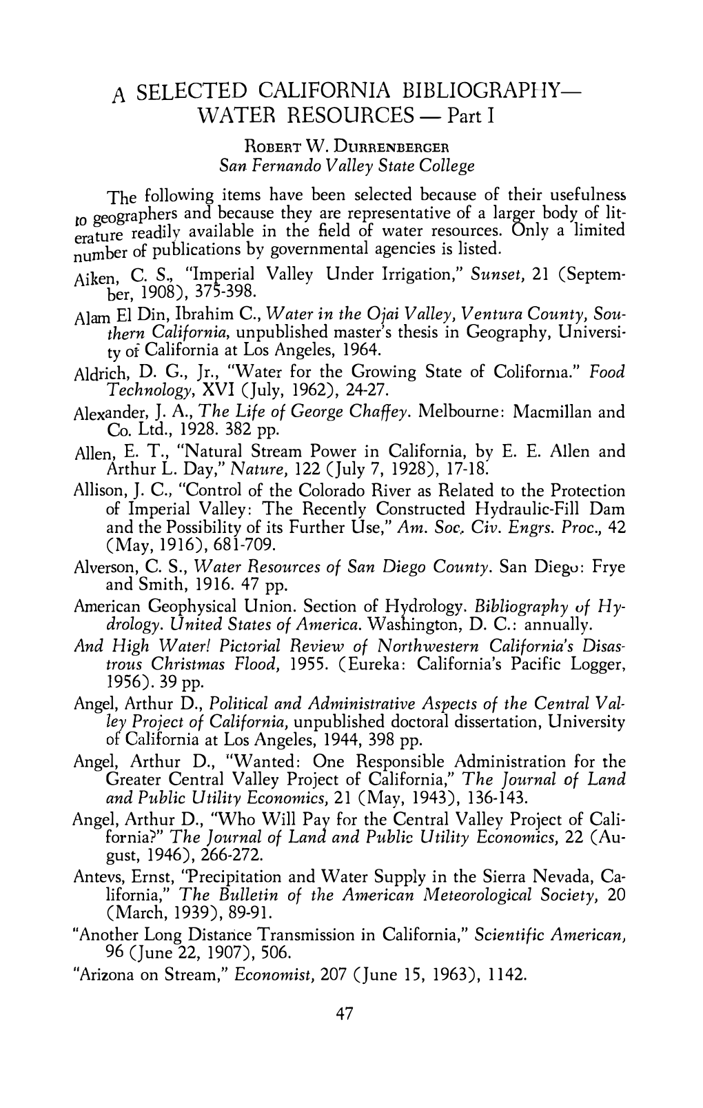 A Selected California Bibliography Water