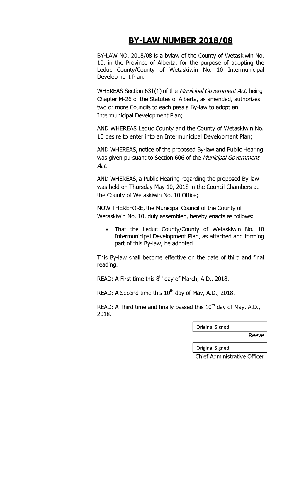 Leduc County & Wetaskiwin IDP Bylaw 2018/08