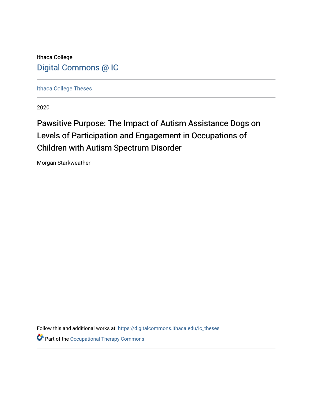 The Impact of Autism Assistance Dogs on Levels of Participation and Engagement in Occupations of Children with Autism Spectrum Disorder