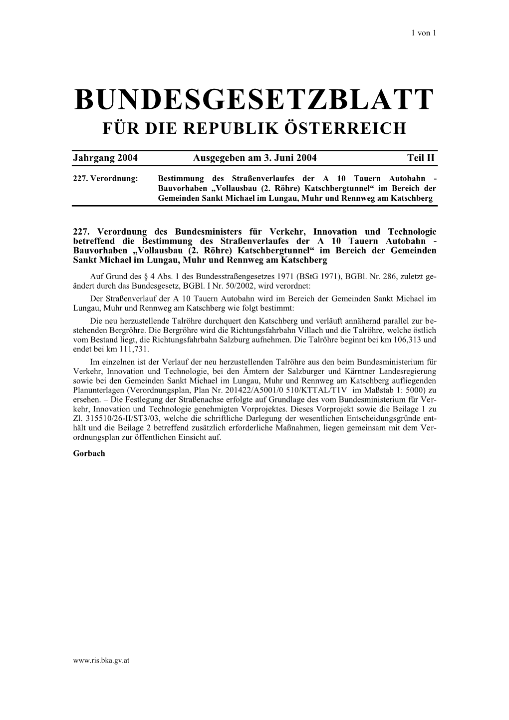 Bundesgesetzblatt Für Die Republik Österreich