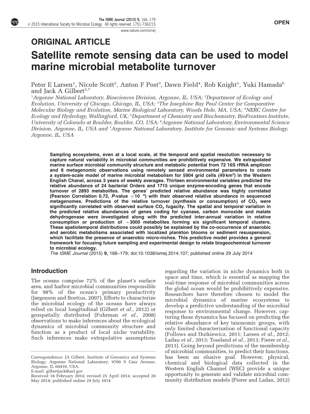 Satellite Remote Sensing Data Can Be Used to Model Marine Microbial Metabolite Turnover