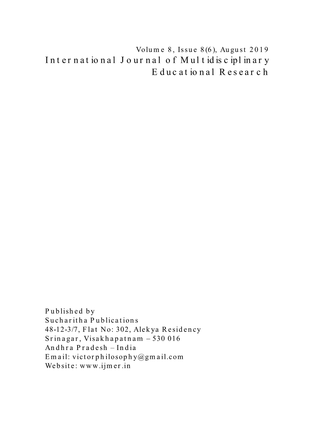 International Journal of Multidisciplinary Educational Research