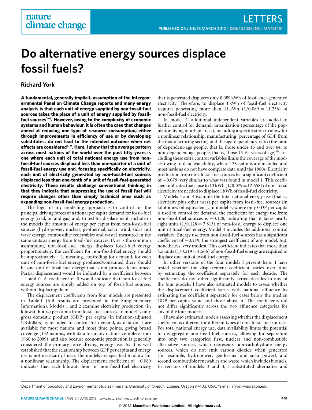 Do Alternative Energy Sources Displace Fossil Fuels?
