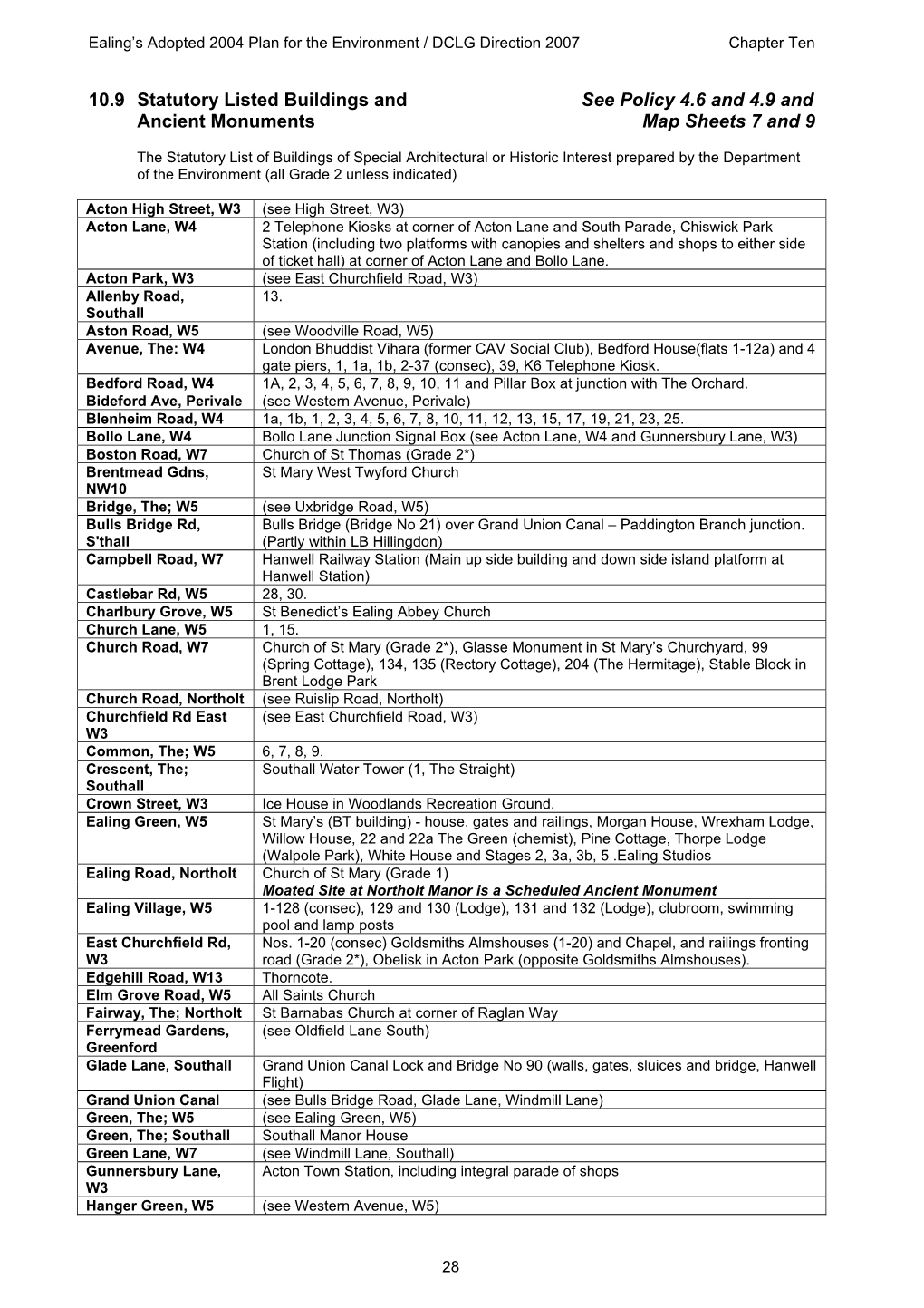 10.9 Statutory Listed Buildings and Ancient Monuments Continued