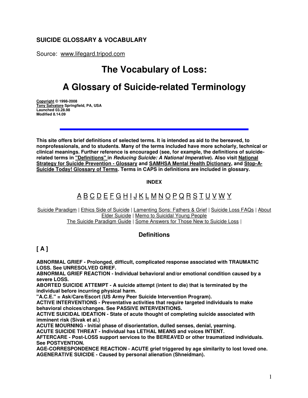 The Vocabulary of Loss: a Glossary of Suicide-Related Terminology