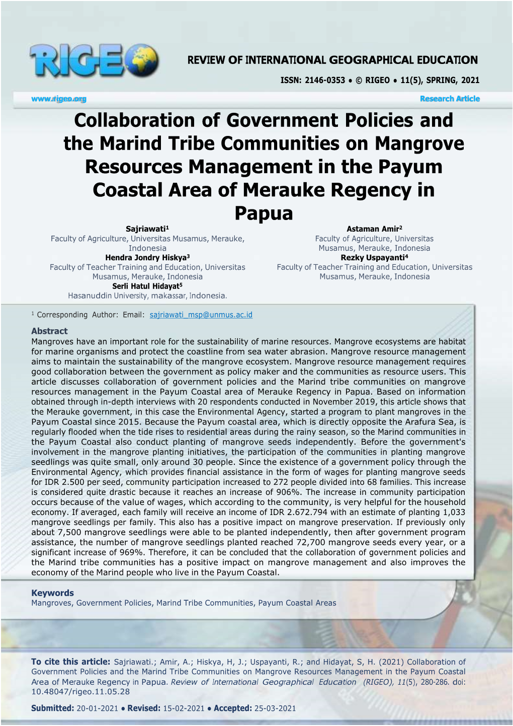 Collaboration of Government Policies and the Marind Tribe Communities on Mangrove Resources Management in the Payum Coastal Area