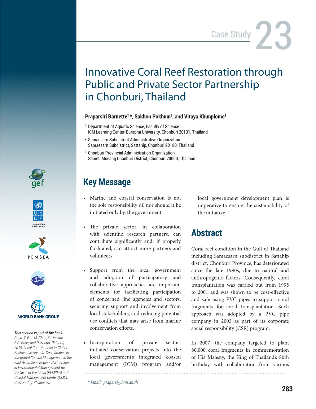 Innovative Coral Reef Restoration Through Public and Private Sector
