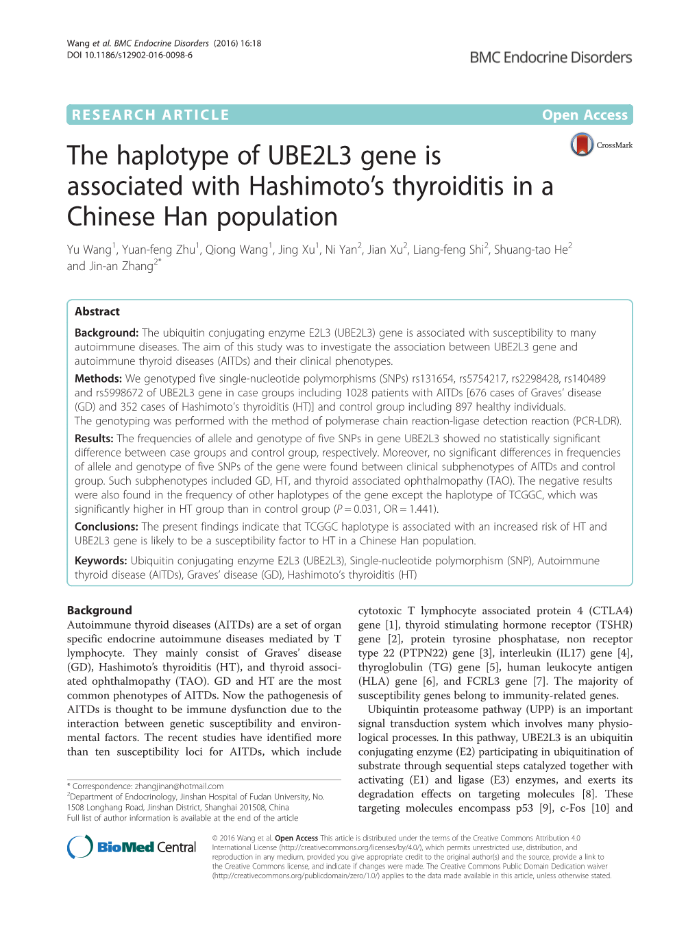 The Haplotype of UBE2L3 Gene Is Associated with Hashimoto's