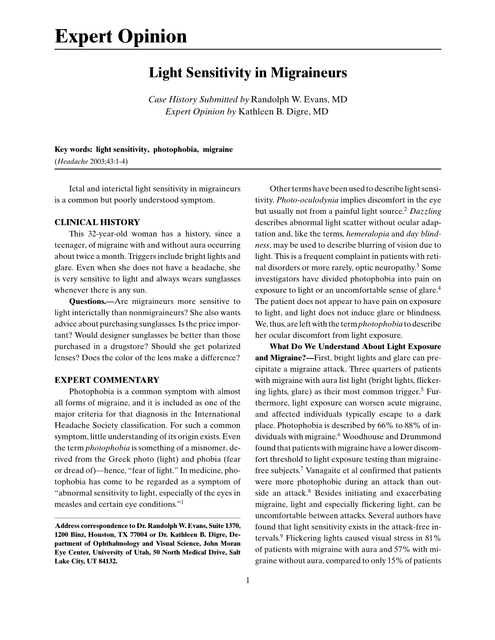 Light Sensitivity in Migraineurs