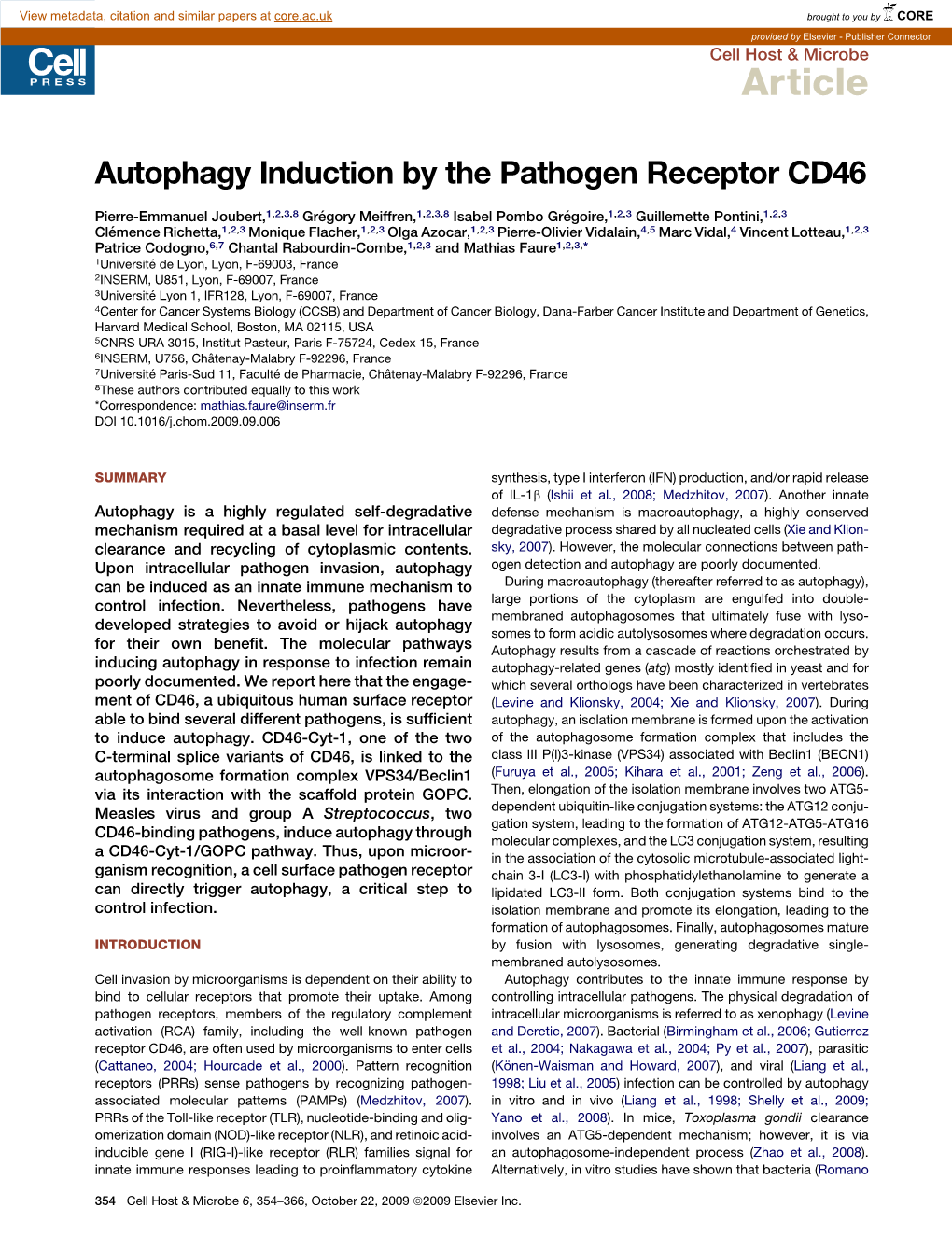 Autophagy Induction by the Pathogen Receptor CD46