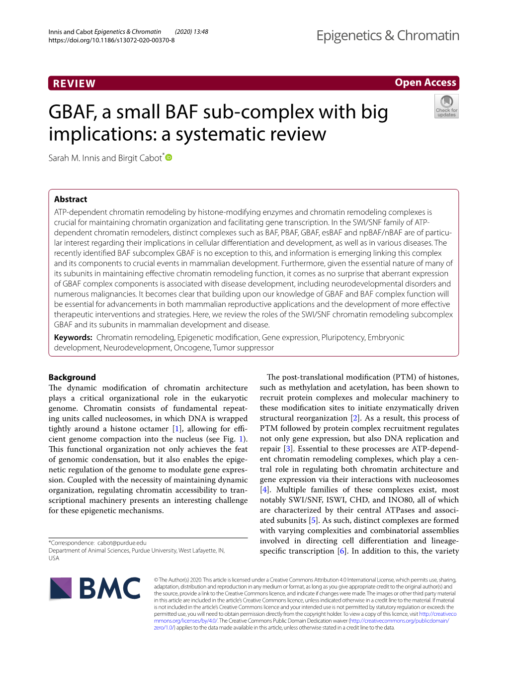 VIEW Open Access GBAF, a Small BAF Sub‑Complex with Big Implications: a Systematic Review Sarah M