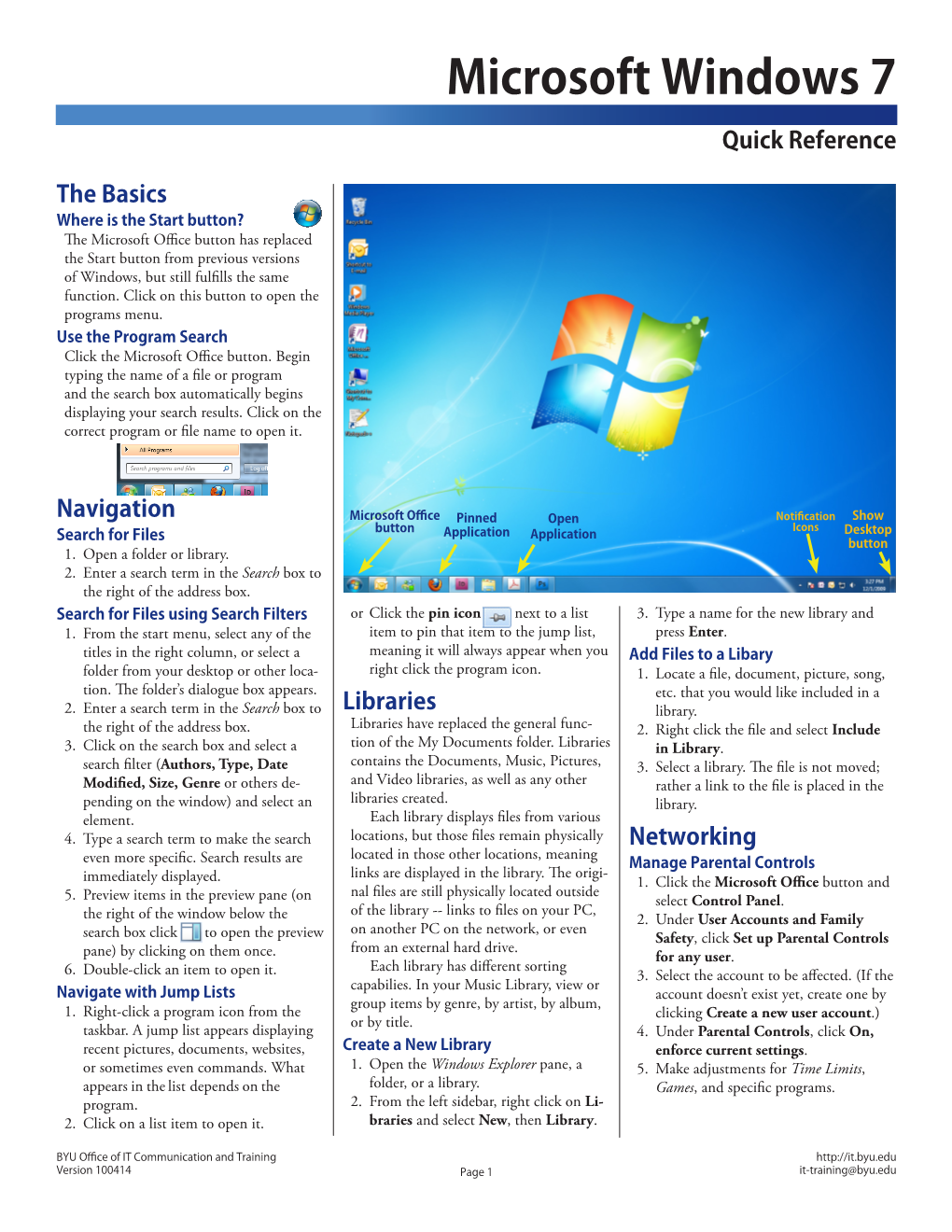 Microsoft Windows 7 Quick Reference