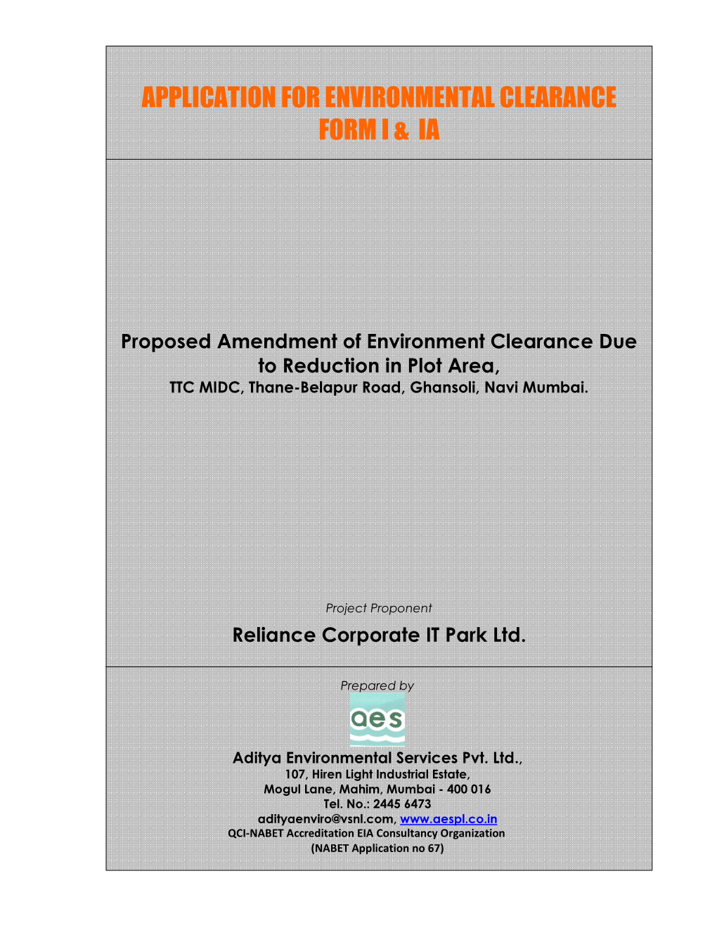 Application for Environmental Clearance Form I & Ia