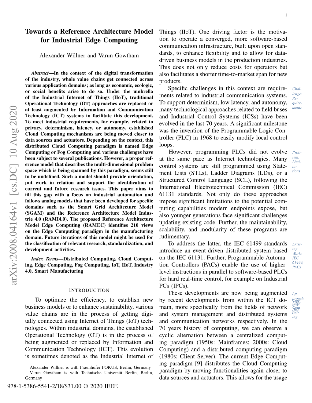 Towards a Reference Architecture Model for Industrial Edge Computing