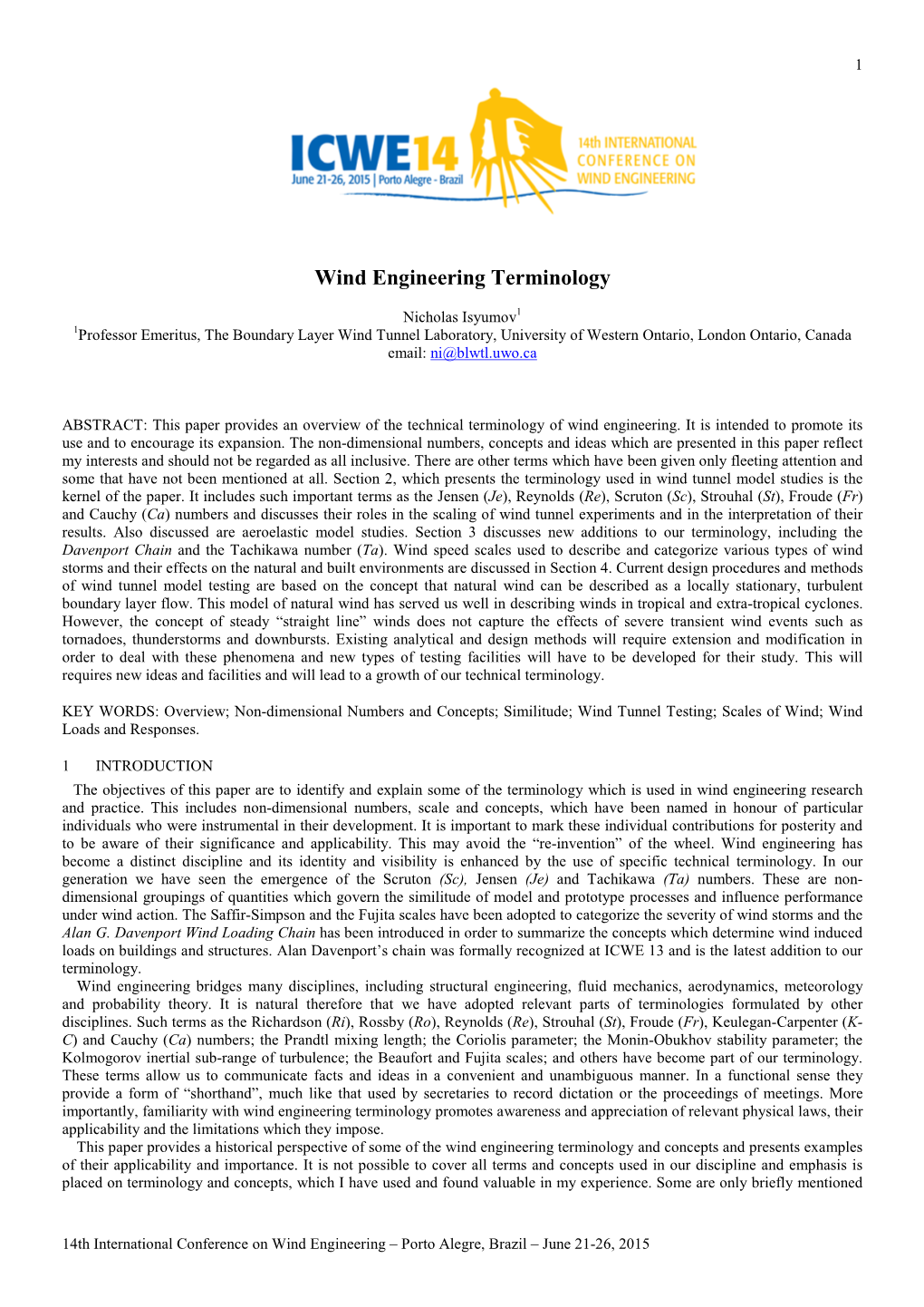 Wind Engineering Terminology