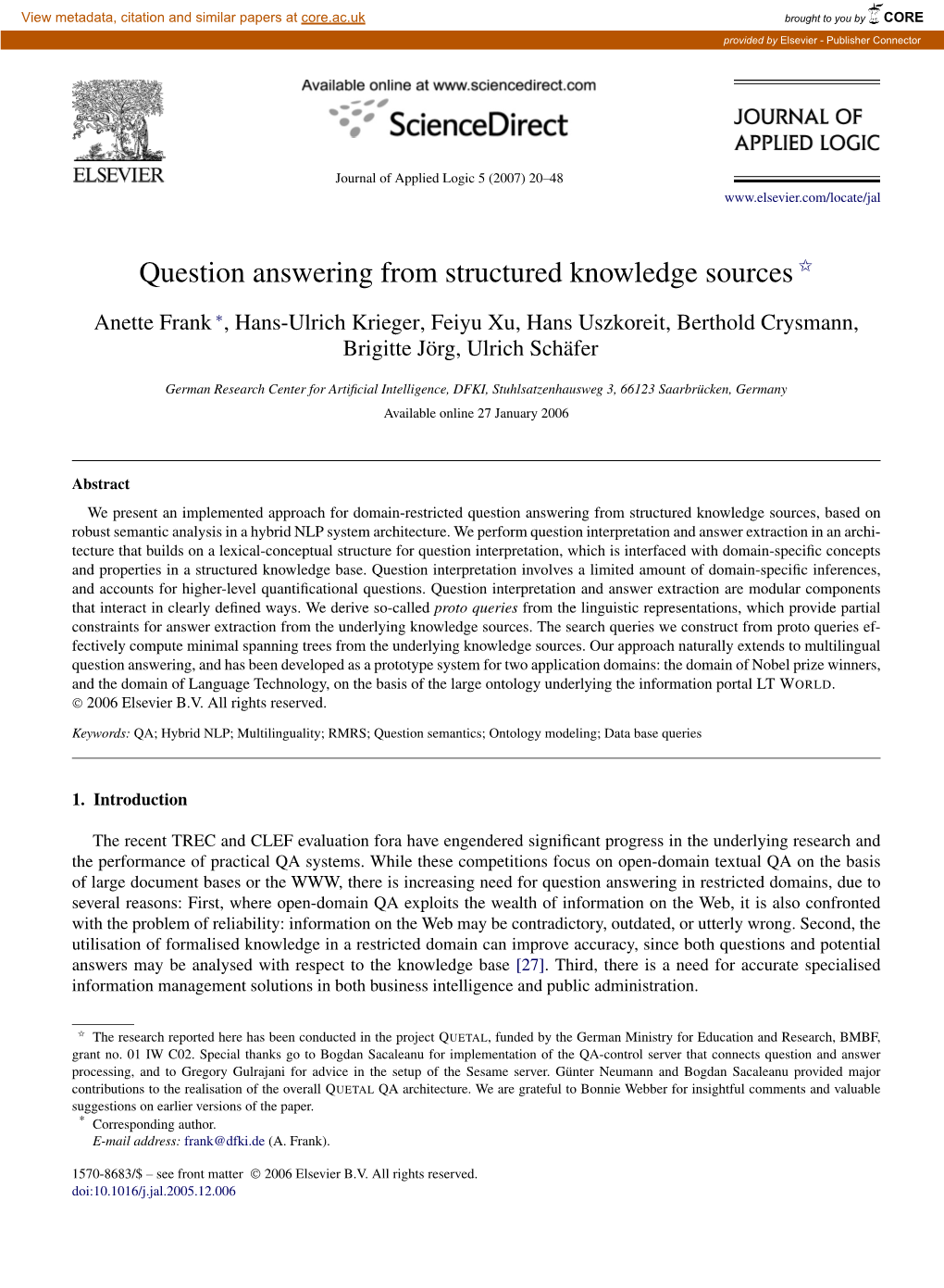 Question Answering from Structured Knowledge Sources ✩