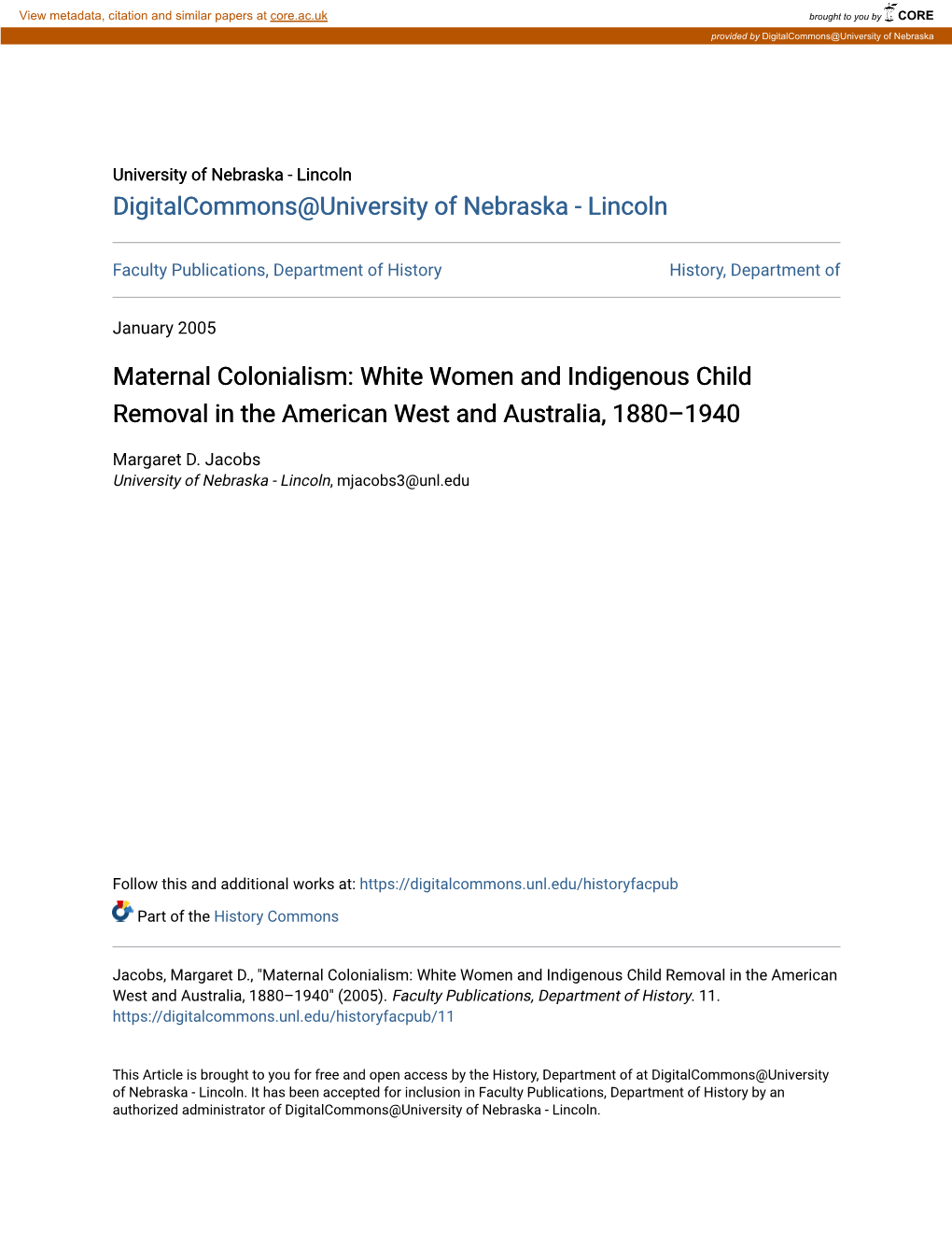 Maternal Colonialism: White Women and Indigenous Child Removal in the American West and Australia, 1880–1940