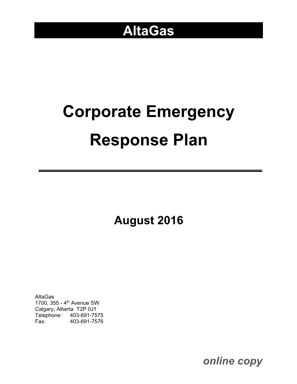 Corporate Emergency Response Plan