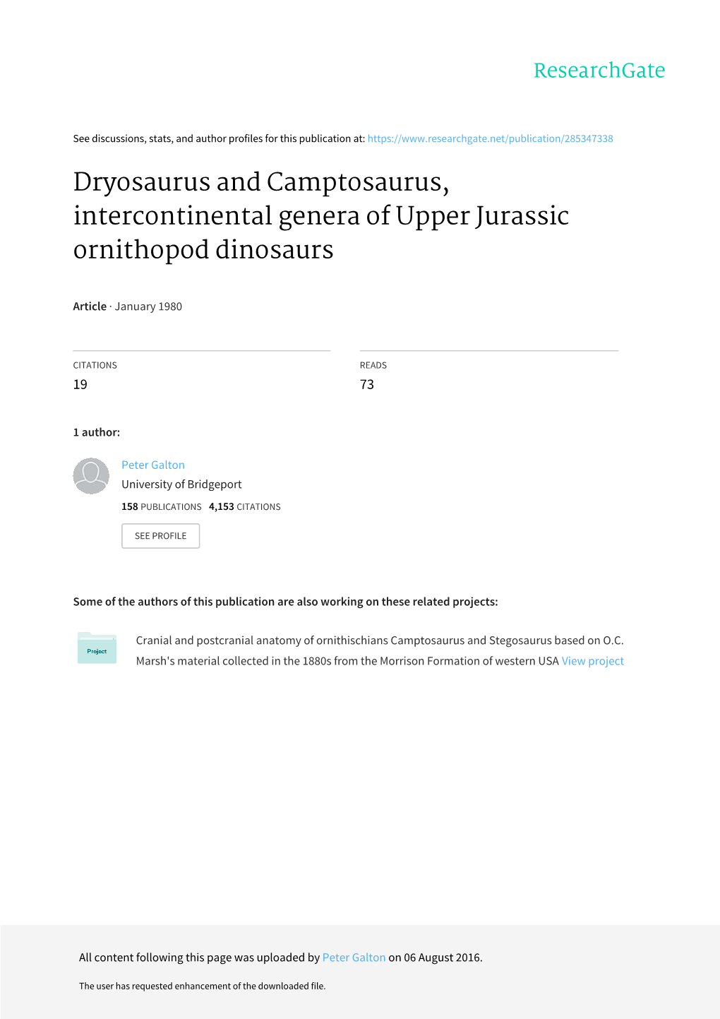 Dryosaurus and Camptosaurus, Intercontinental Genera of Upper Jurassic Ornithopod Dinosaurs