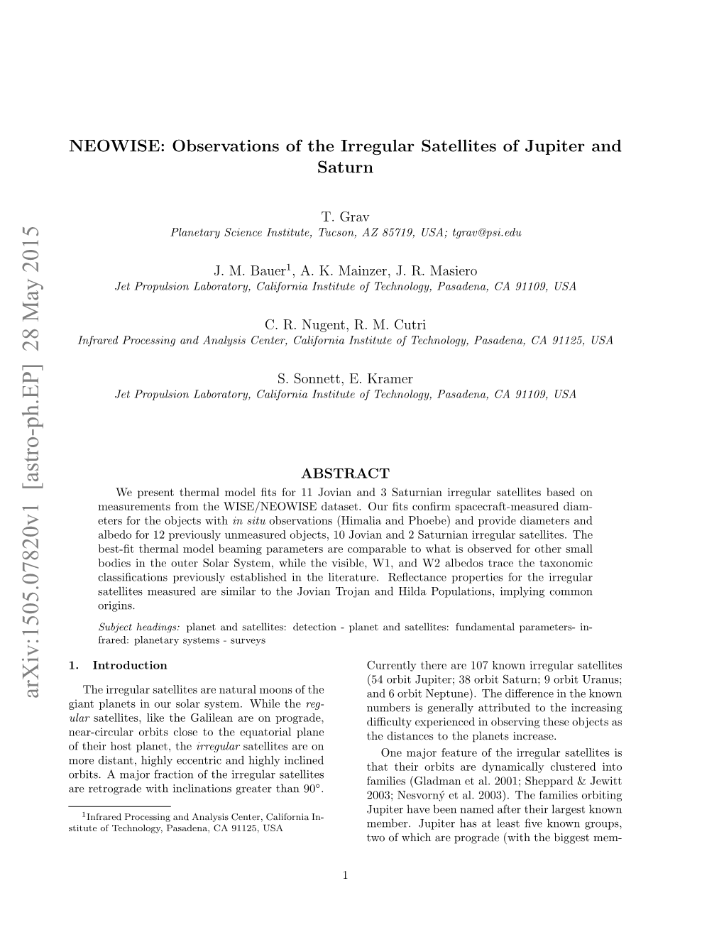 NEOWISE: Observations of the Irregular Satellites of Jupiter and Saturn