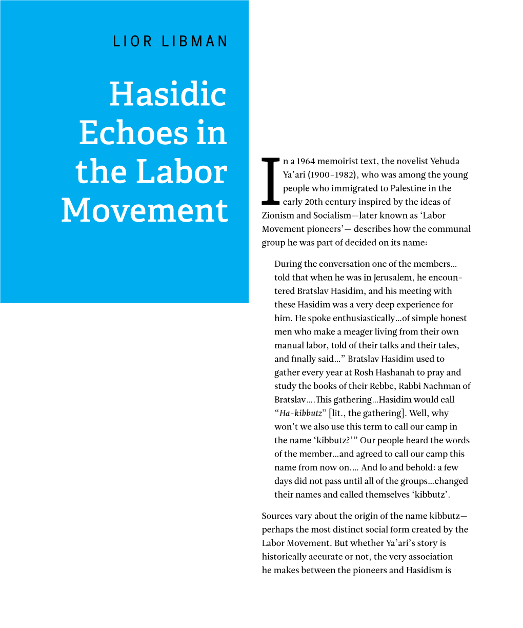 Hasidic Echoes in the Labor Movement